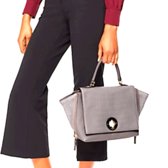 KATE SPADE GRAY BAG VARICK STREET ABBIE EXOTIC LEATHER SUEDE SATCHEL PURSE XBODY - Picture 4 of 16